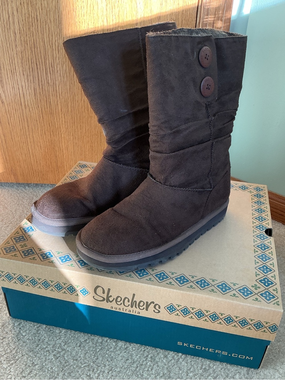 Skechers Brown Suede Button Mid-Calf Boots